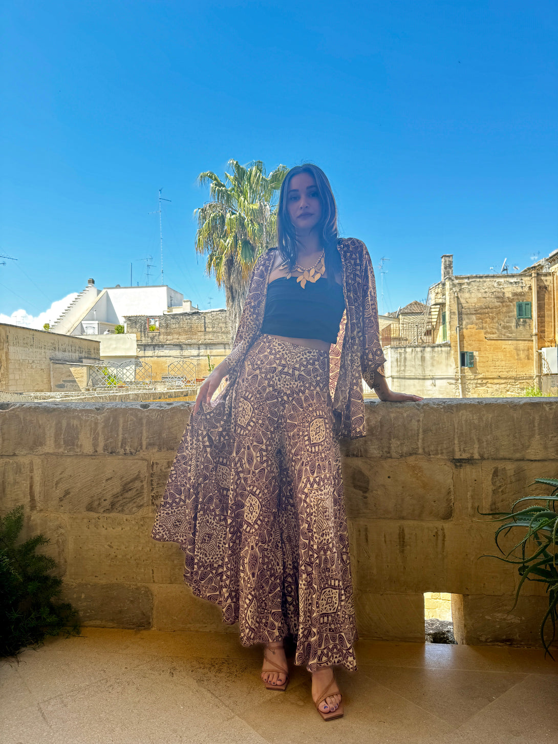 Pantagonna vita alta seta Margherite metallic-Pantaloni-WhyY-Bijondo