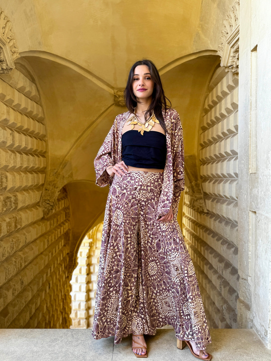 Pantagonna vita alta seta Margherite metallic-Pantaloni-WhyY-Rosa-taglia unica-Bijondo