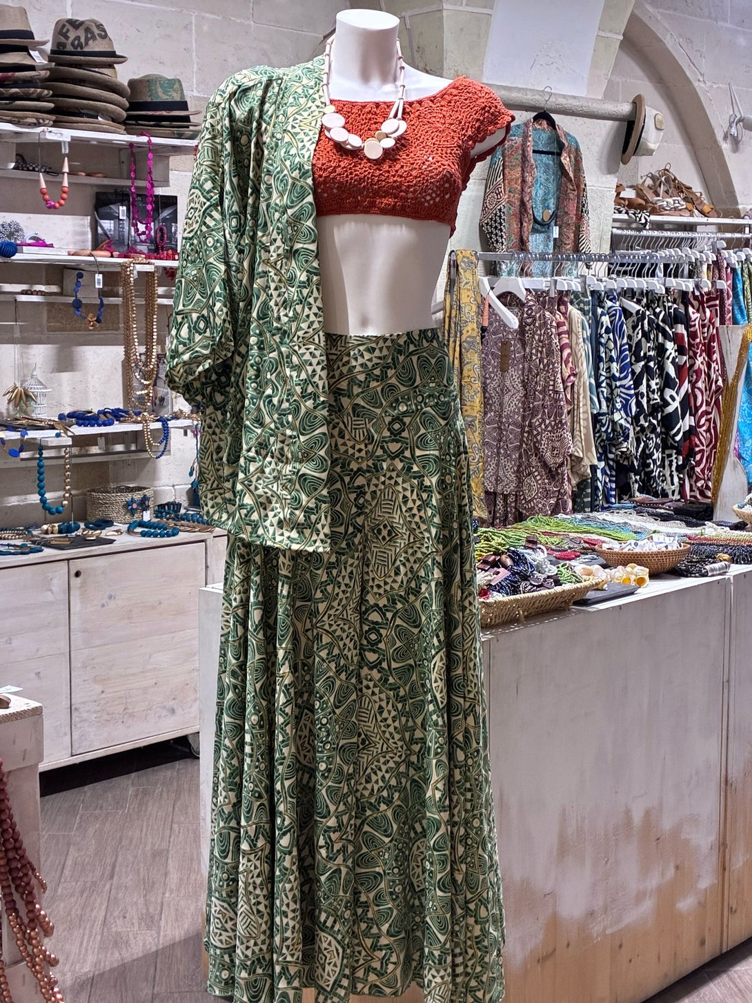 Pantagonna vita alta seta Margherite metallic-Pantaloni-WhyY-Verde-taglia unica-Bijondo