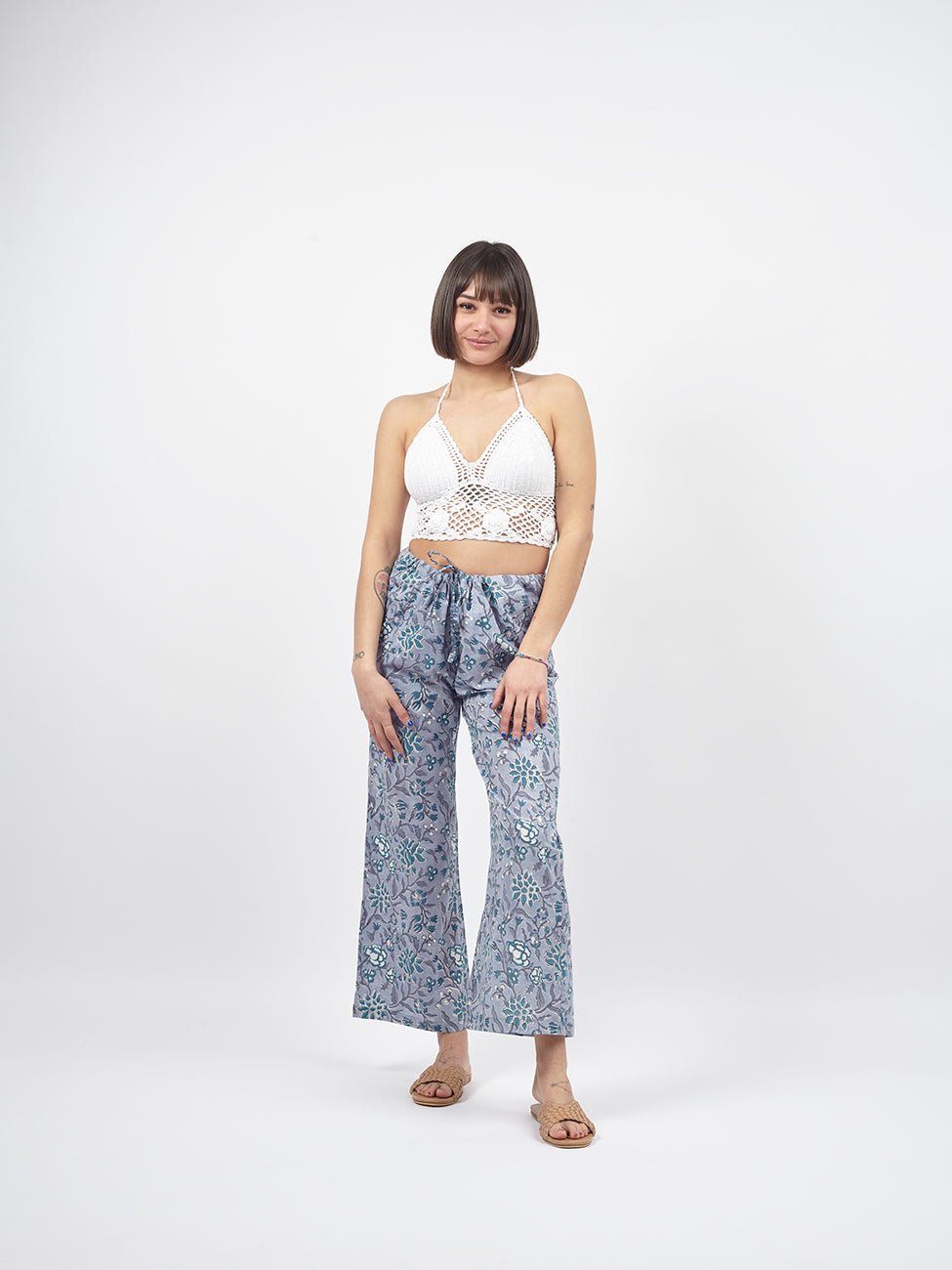 Pantaloni Kamal Blockprint - celeste - Bijondo