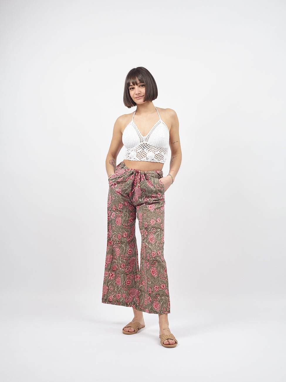 Pantaloni Kamal Blockprint - celeste - Bijondo