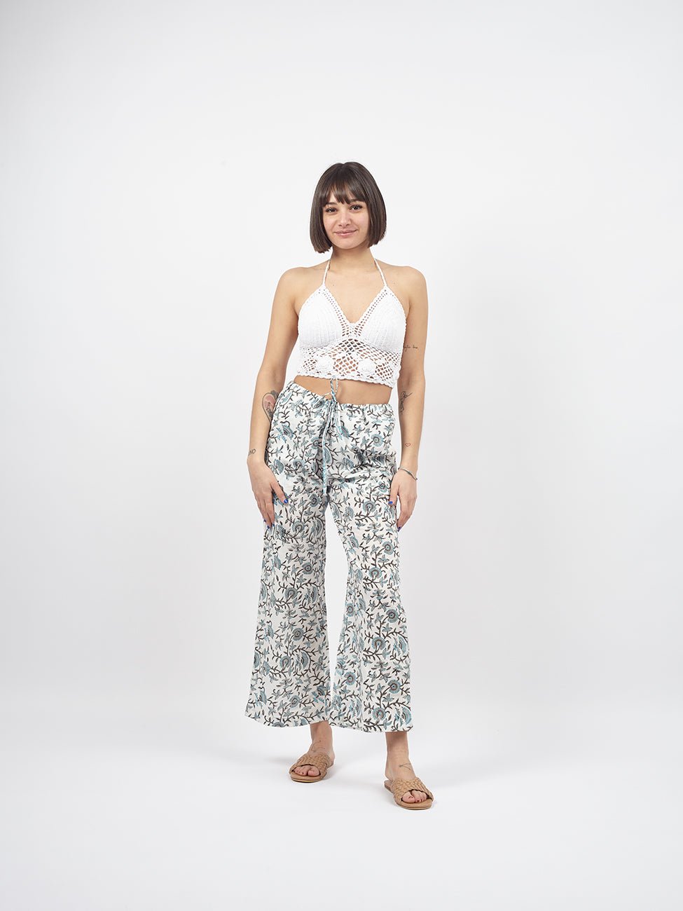 Pantaloni Kamal Blockprint - celeste - Bijondo