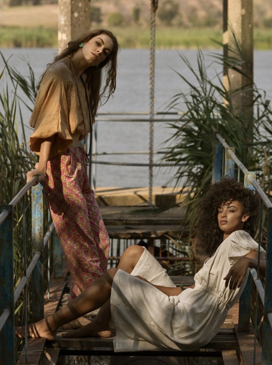 Pantaloni Kamal Blockprint - rosa - Bijondo