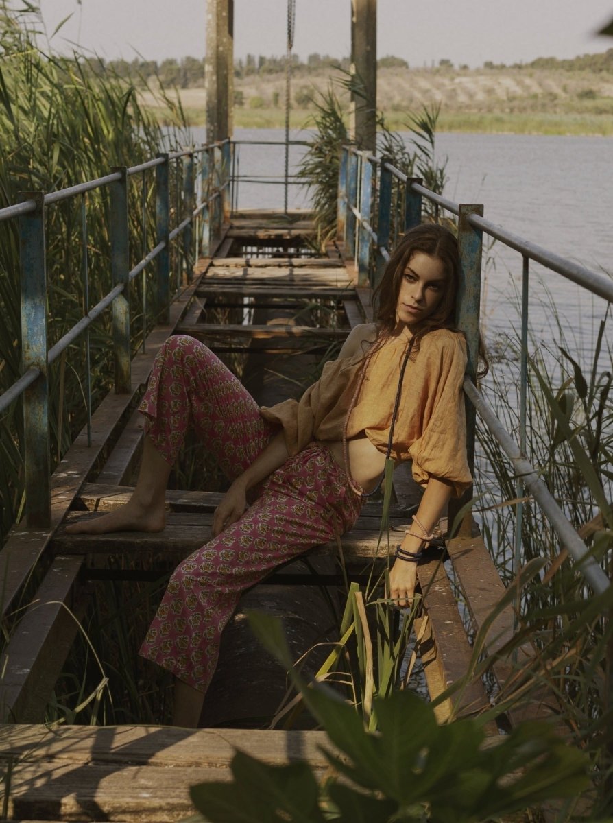 Pantaloni Kamal Blockprint - rosa - Bijondo