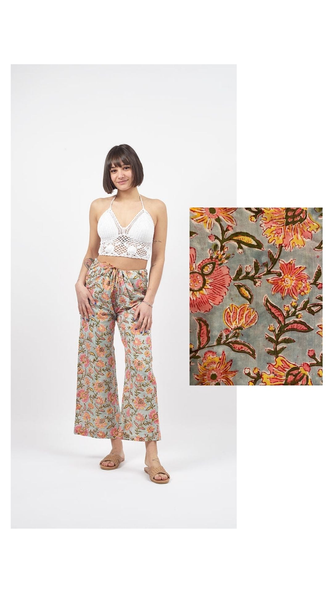 Pantaloni Kamal Blockprint - acquamarina - Bijondo