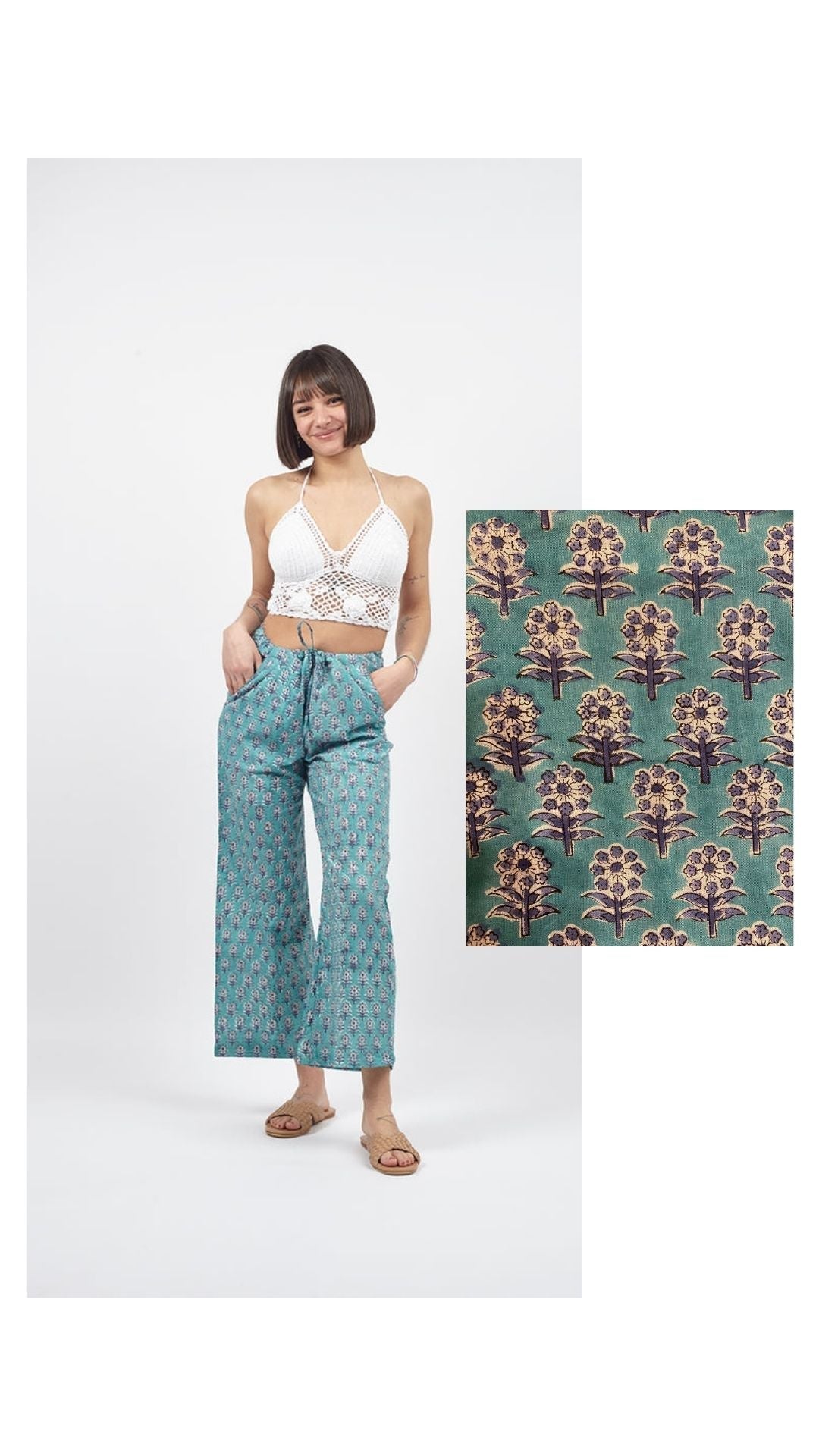 Pantaloni Kamal Blockprint - azzurro - Bijondo