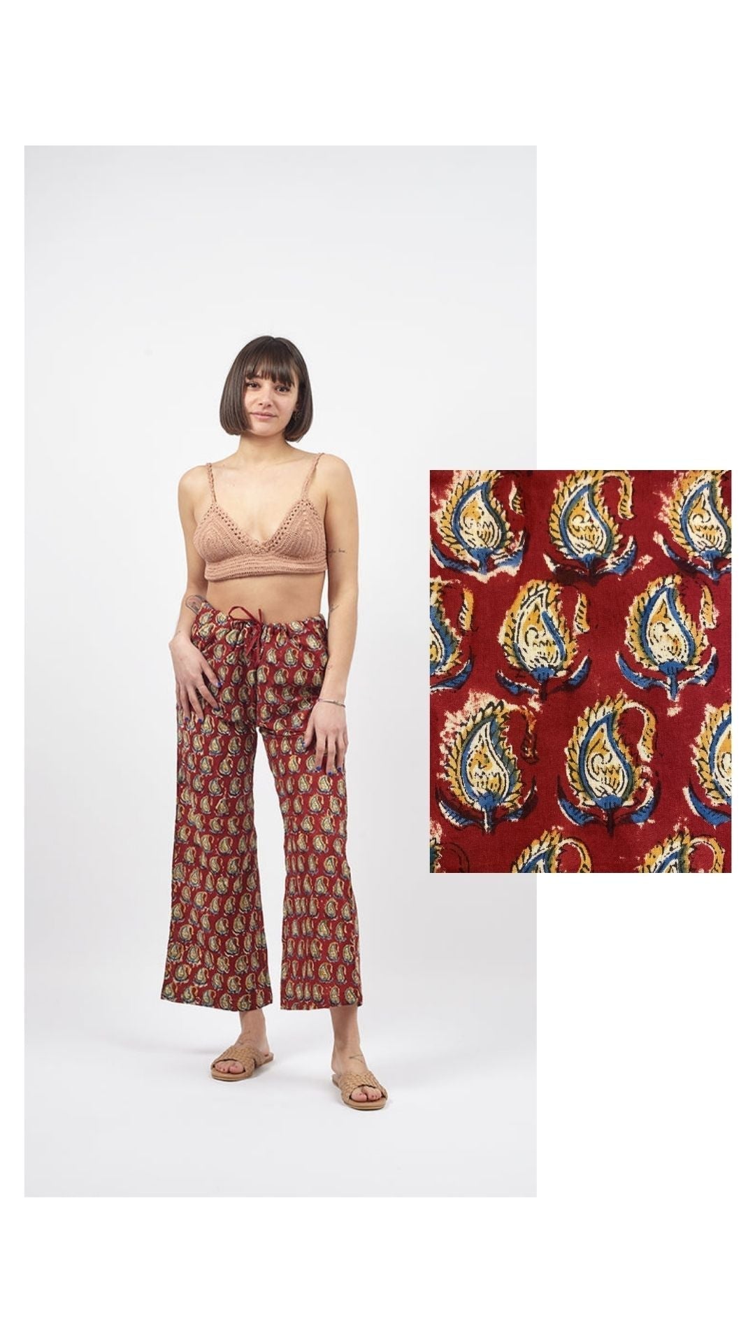 Pantaloni Kamal Blockprint - bordeaux - Bijondo