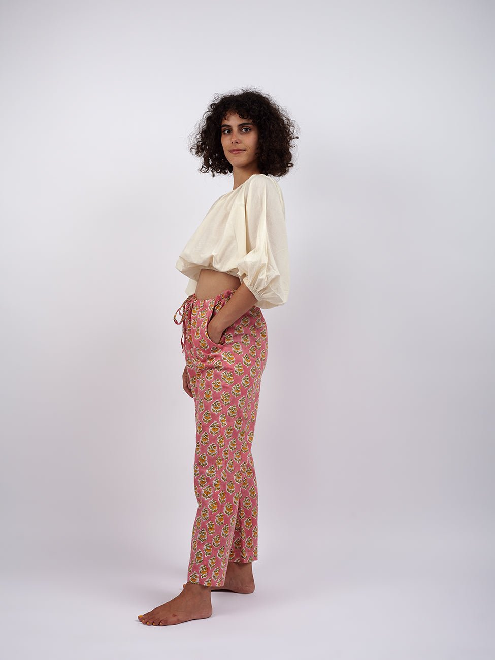 Pantaloni Kamal Blockprint - rosa - Bijondo