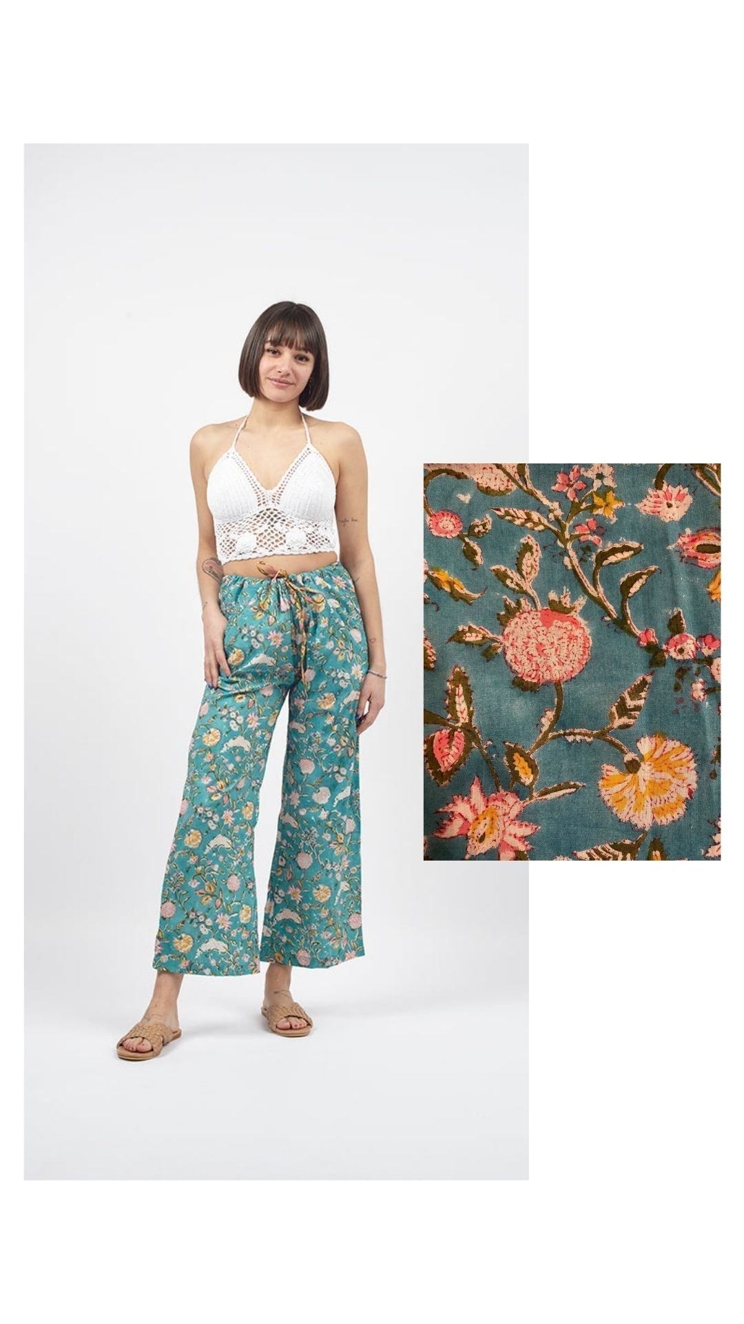 Pantaloni Kamal Blockprint - turchese - Bijondo