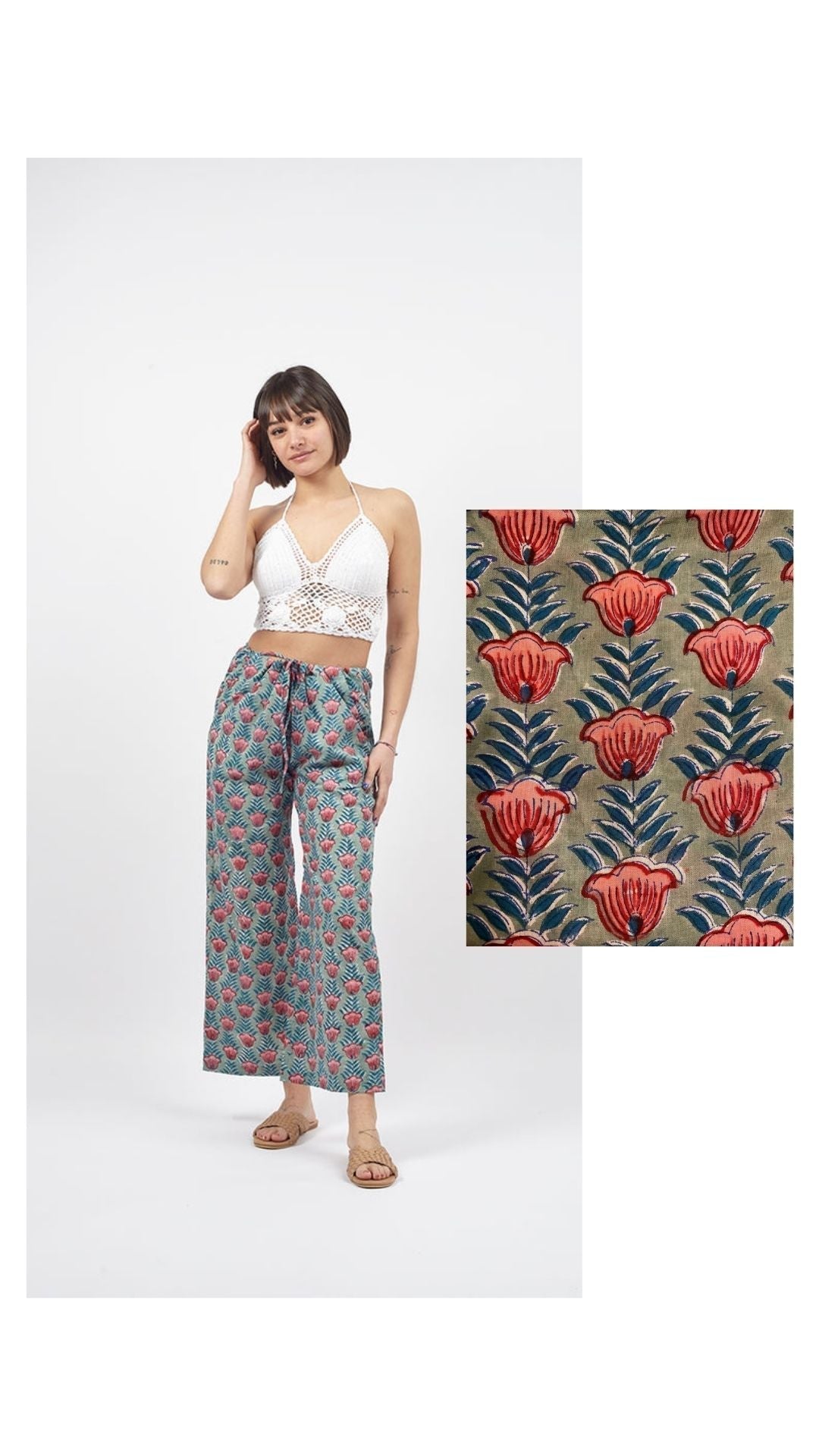 Pantaloni Kamal Blockprint - verde - Bijondo