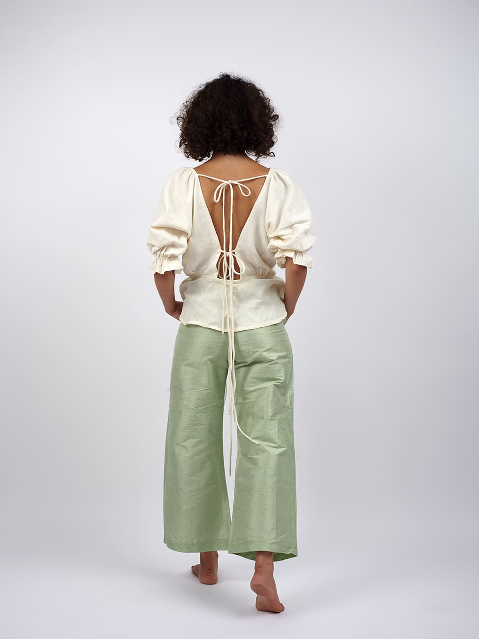 Pantaloni Verdi Kamal in Seta Grezza - verde - Bijondo