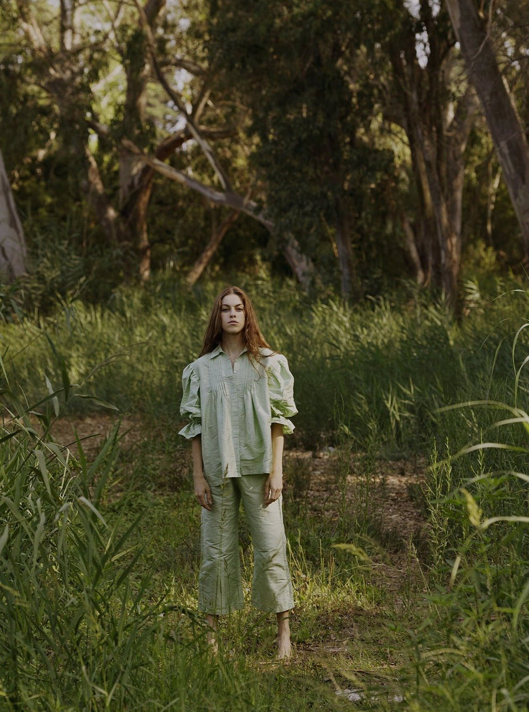 Pantaloni Verdi Kamal in Seta Grezza - verde - Bijondo