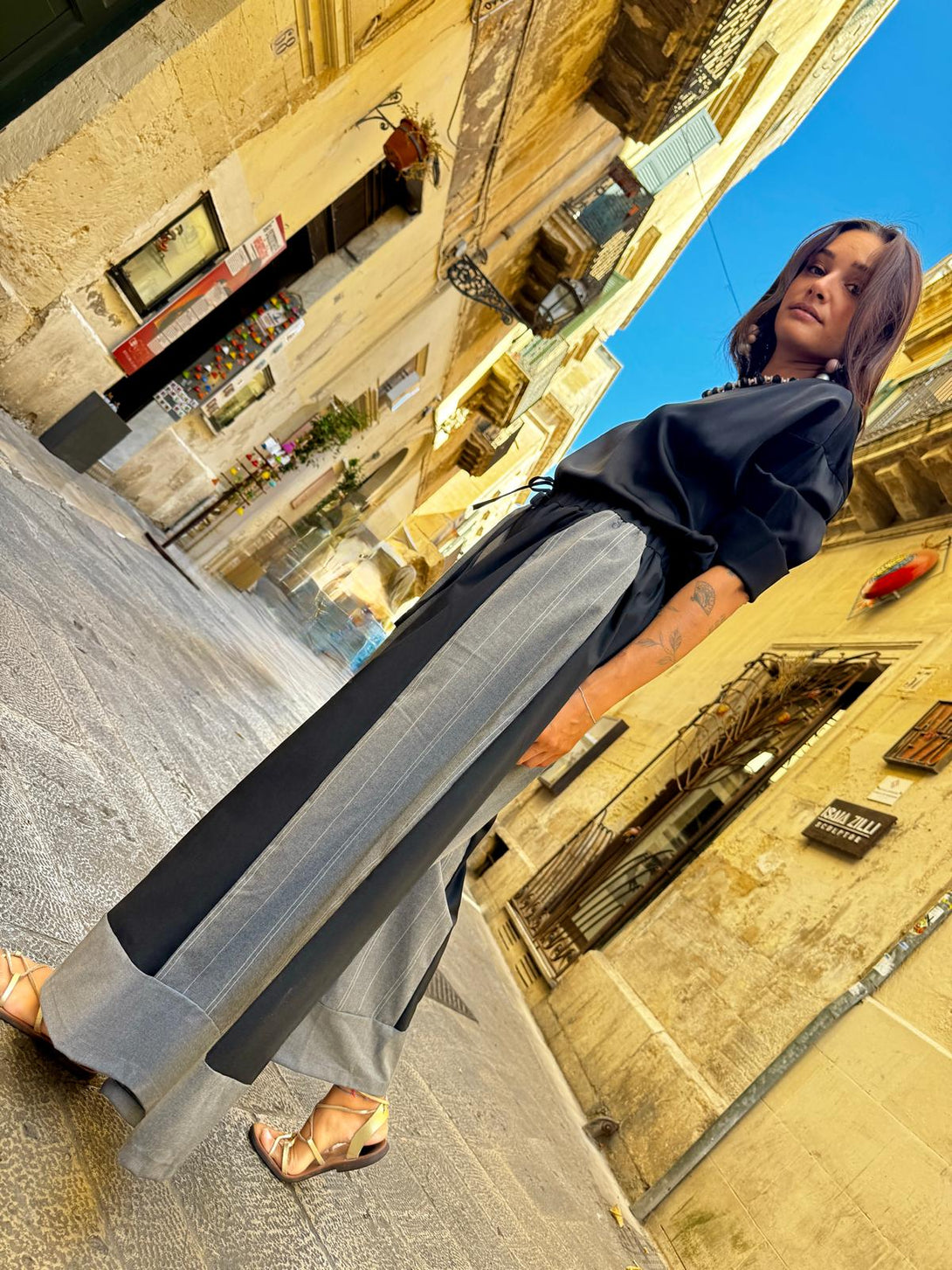 Pantaloni ampi bicolor cotone Michelle-Pantaloni-Bijondo-Bijondo