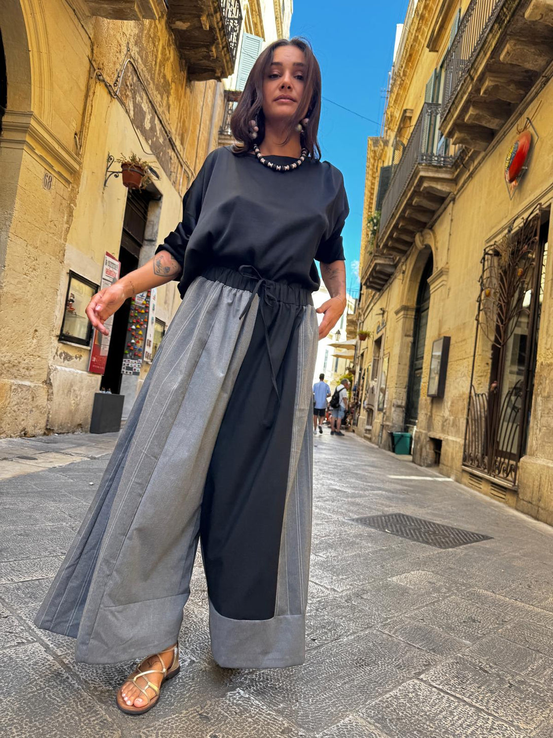 Pantaloni ampi bicolor cotone Michelle-Pantaloni-Bijondo-Bijondo