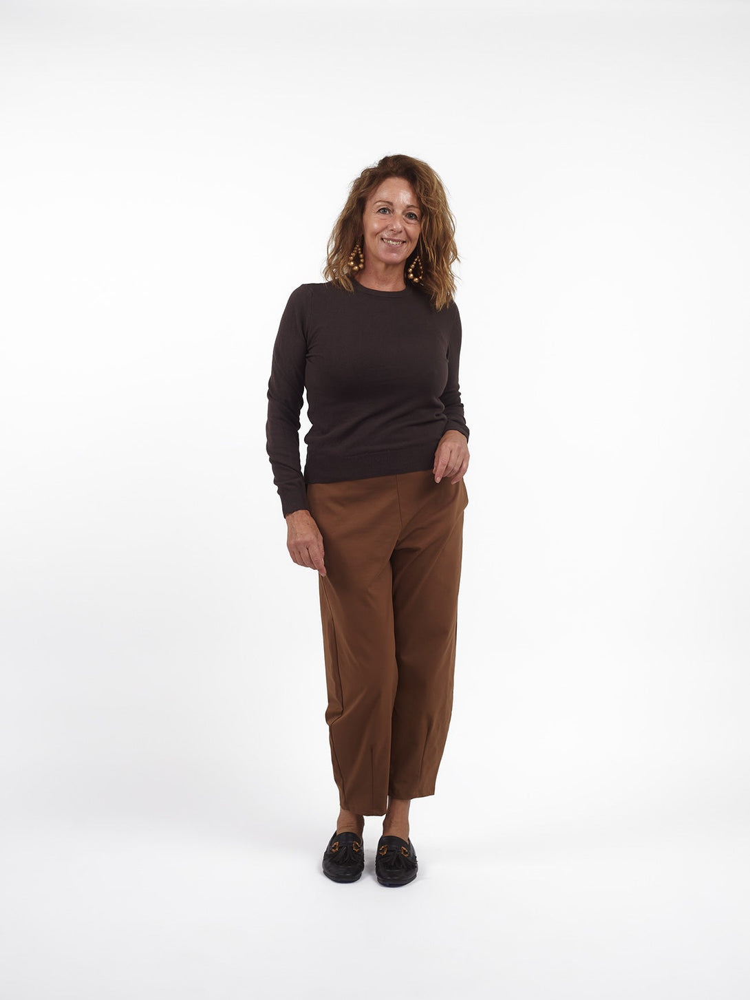 Pantaloni barrel elasticizzati con tasche Marcela-tabacco-taglia unica-Bijondo