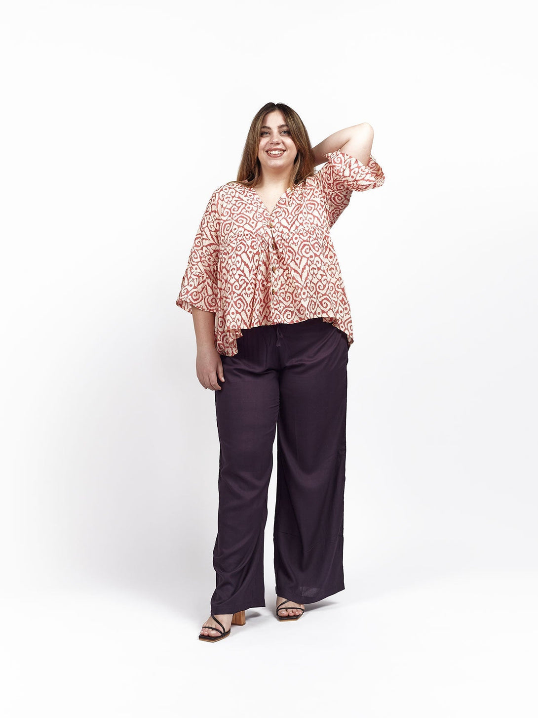 Pantaloni basic tinta unica viscosa Karol - blu - Bijondo