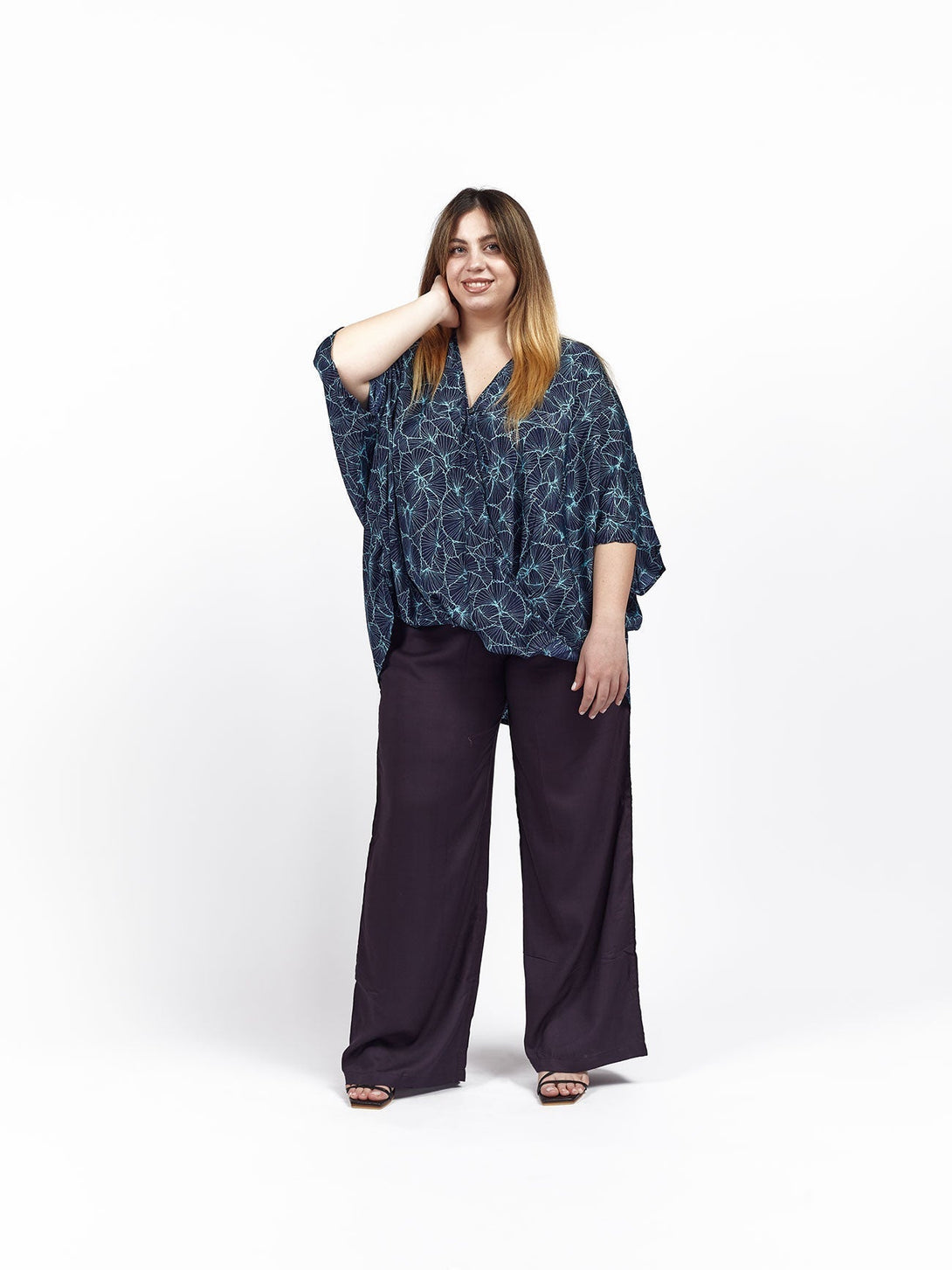 Pantaloni basic tinta unica viscosa Karol - blu - Bijondo