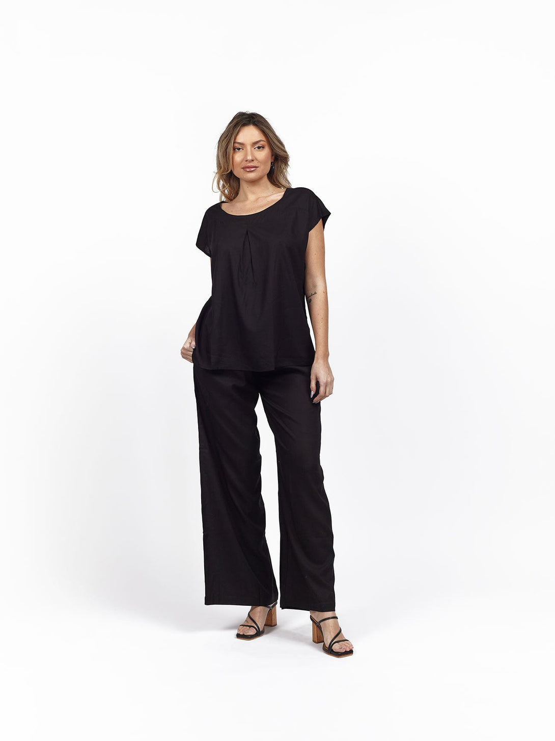 Pantaloni basic tinta unica viscosa Karol - nero - Bijondo