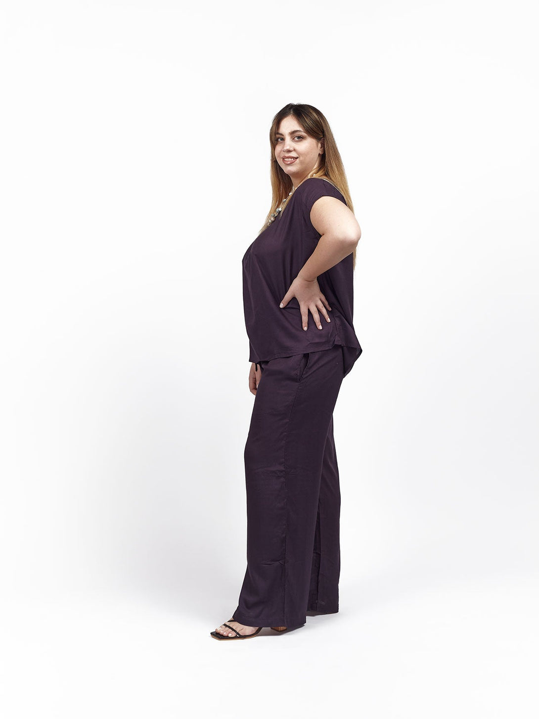 Pantaloni basic tinta unica viscosa Karol - blu - Bijondo