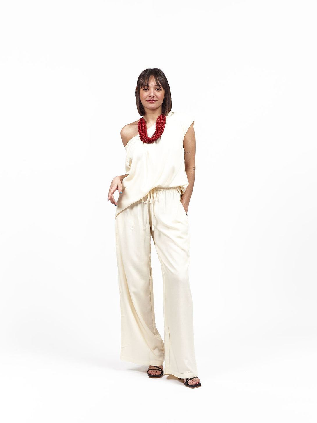 Pantaloni basic tinta unica viscosa Karol - burro - Bijondo