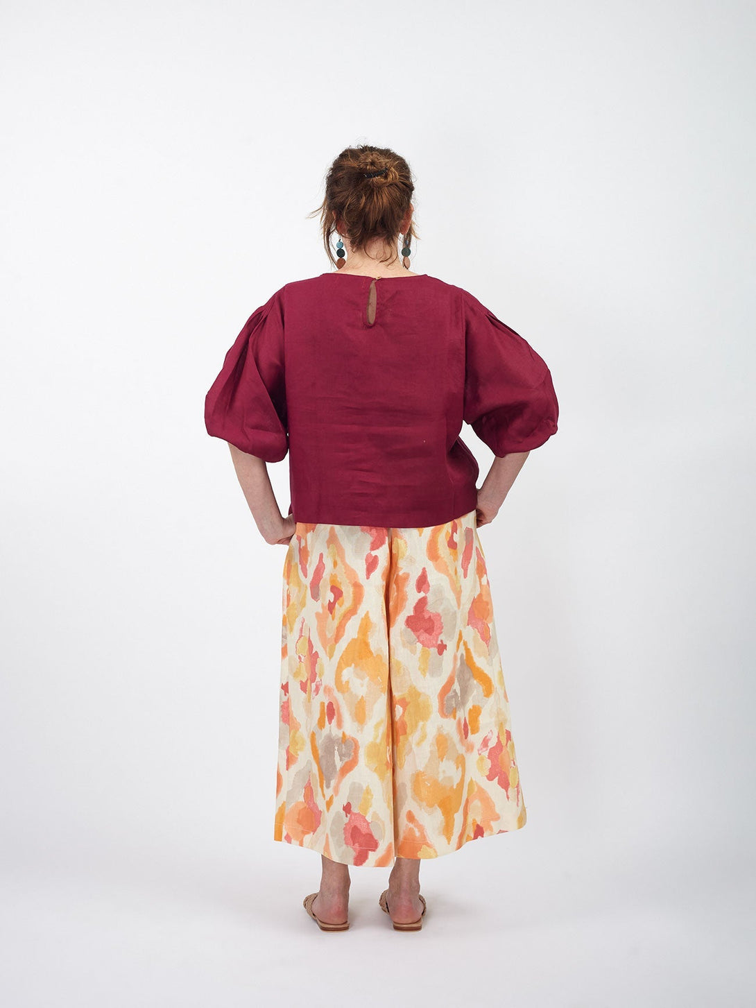 Pantaloni cropped in lino sfumature Almeda-sfumato-Bijondo