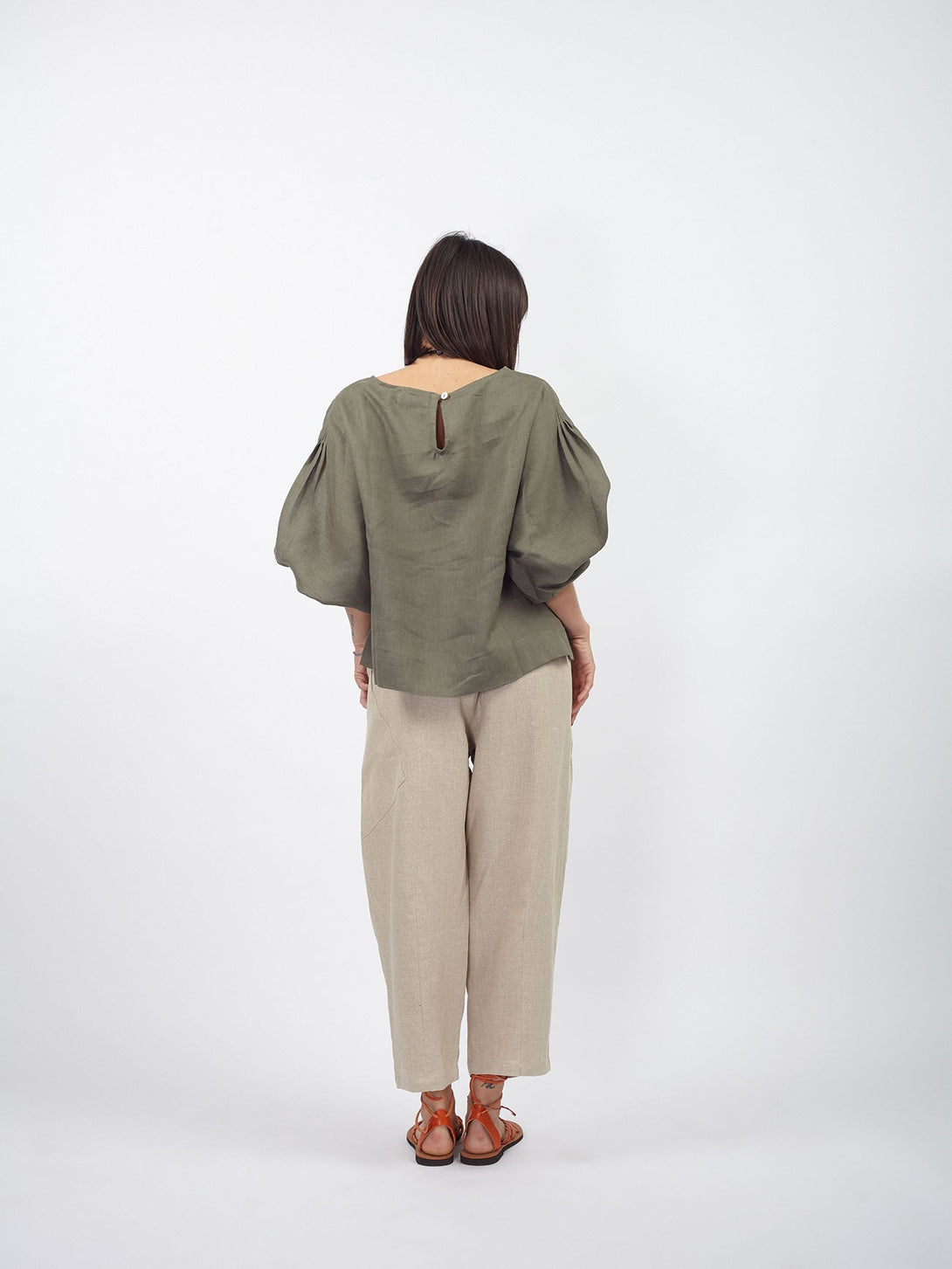 Pantaloni in lino baggy Ilenia-sabbia-Bijondo