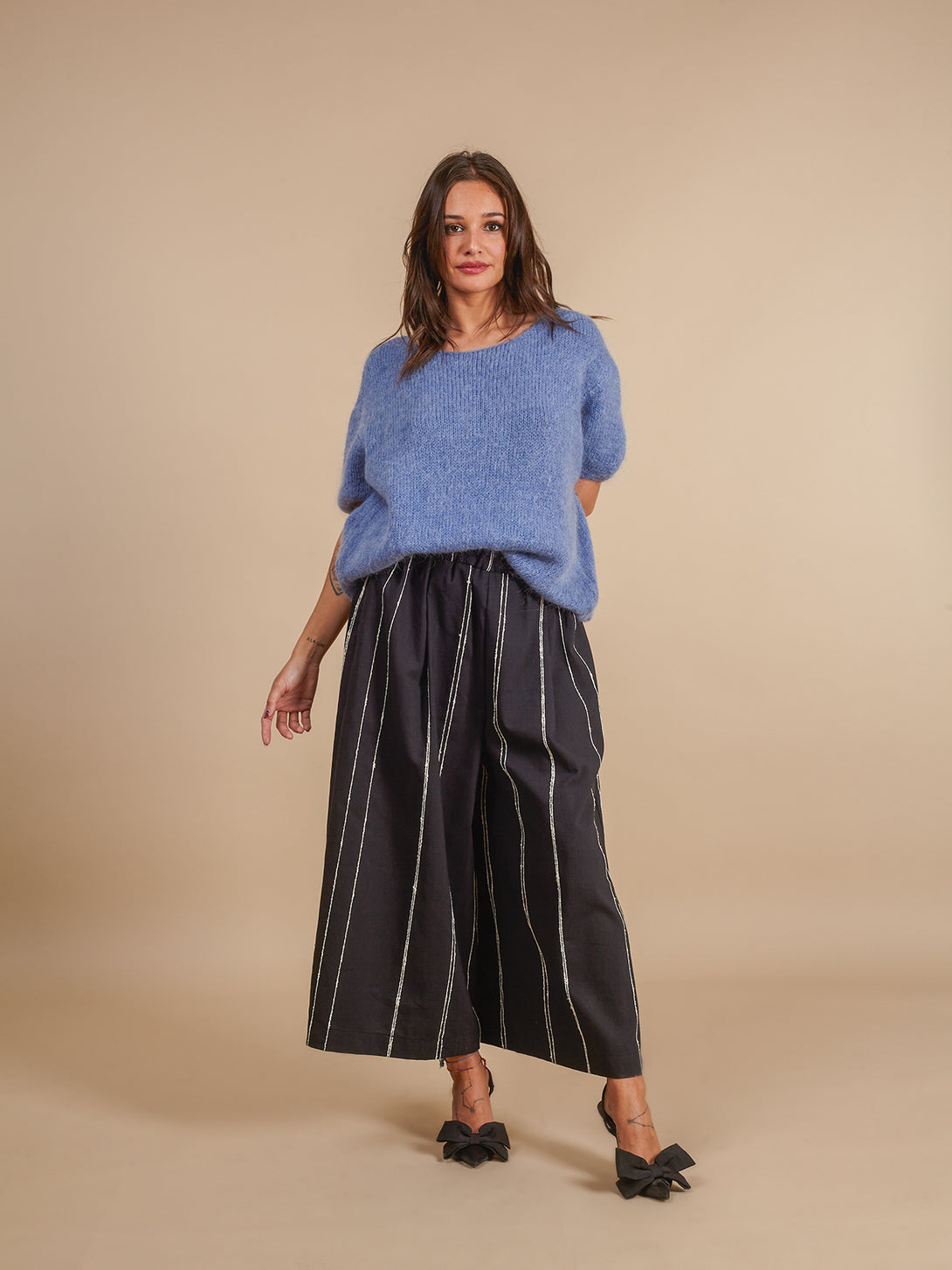 Pantaloni larghi righe mist cotone Moira-Pantaloni-Bijondo-nero-Taglia Unica-Bijondo