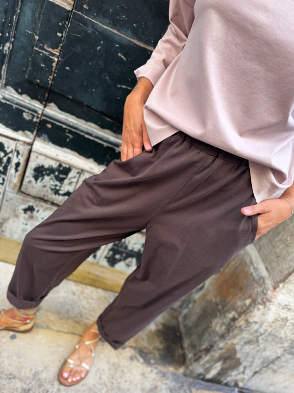 Pantaloni morbidi elastico in vita Devi-pantaloni-Bijondo-Marrone-taglia unica-Bijondo