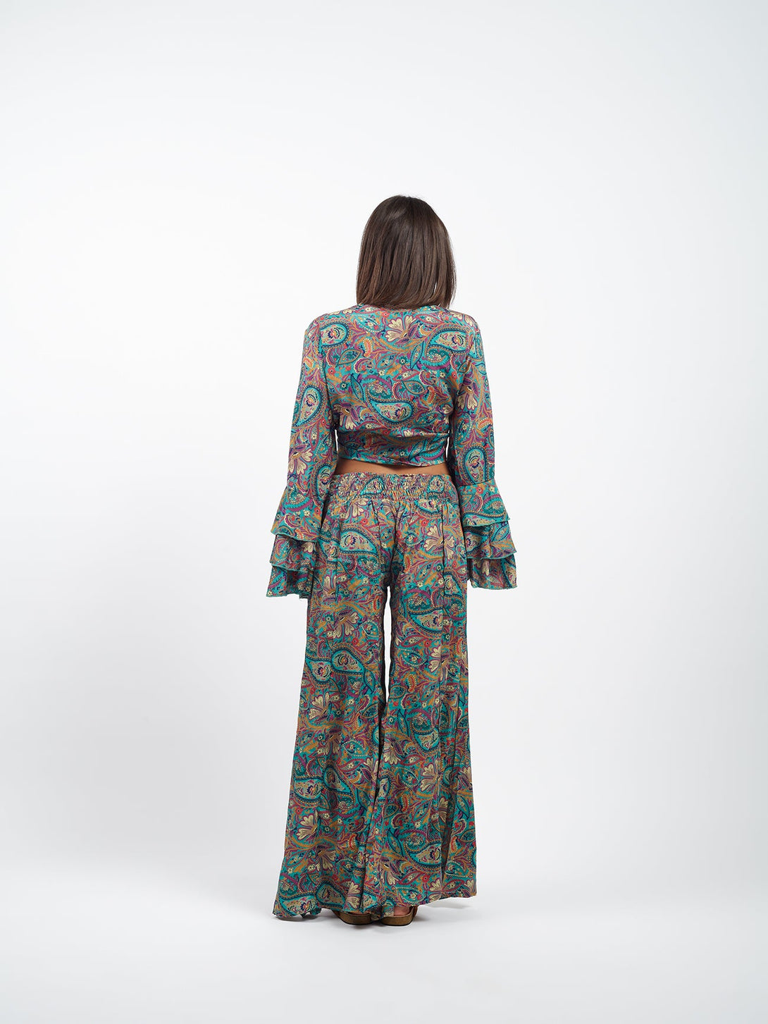 Pantaloni pinces a zampa seta Solare-cashmere-S-M-Bijondo