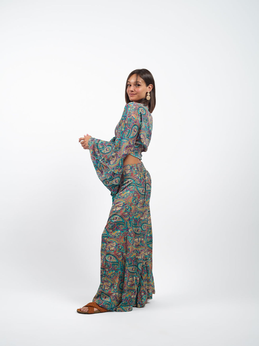 Pantaloni pinces a zampa seta Solare-cashmere-S-M-Bijondo