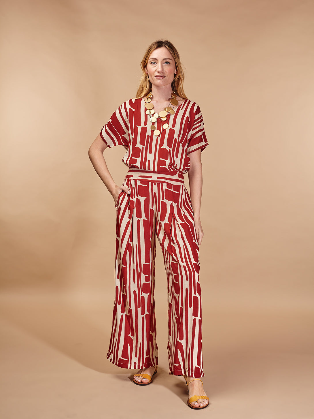 Pantaloni rayon taglia unica Sonia-Pantaloni-Bijondo-Rosso-taglia unica-Bijondo