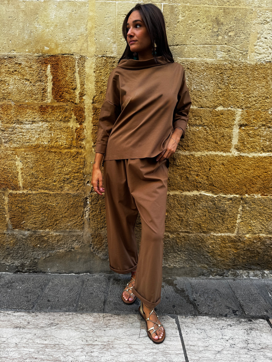 Pantaloni straight Laura-pantaloni-Bijondo-Tabacco-taglia unica-Bijondo