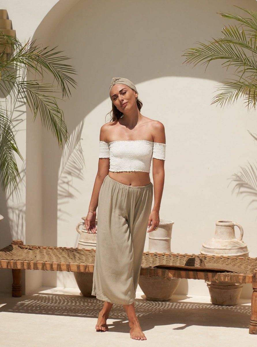 Pantaloni vita bassa rayon Elisabeth - tortora - Bijondo