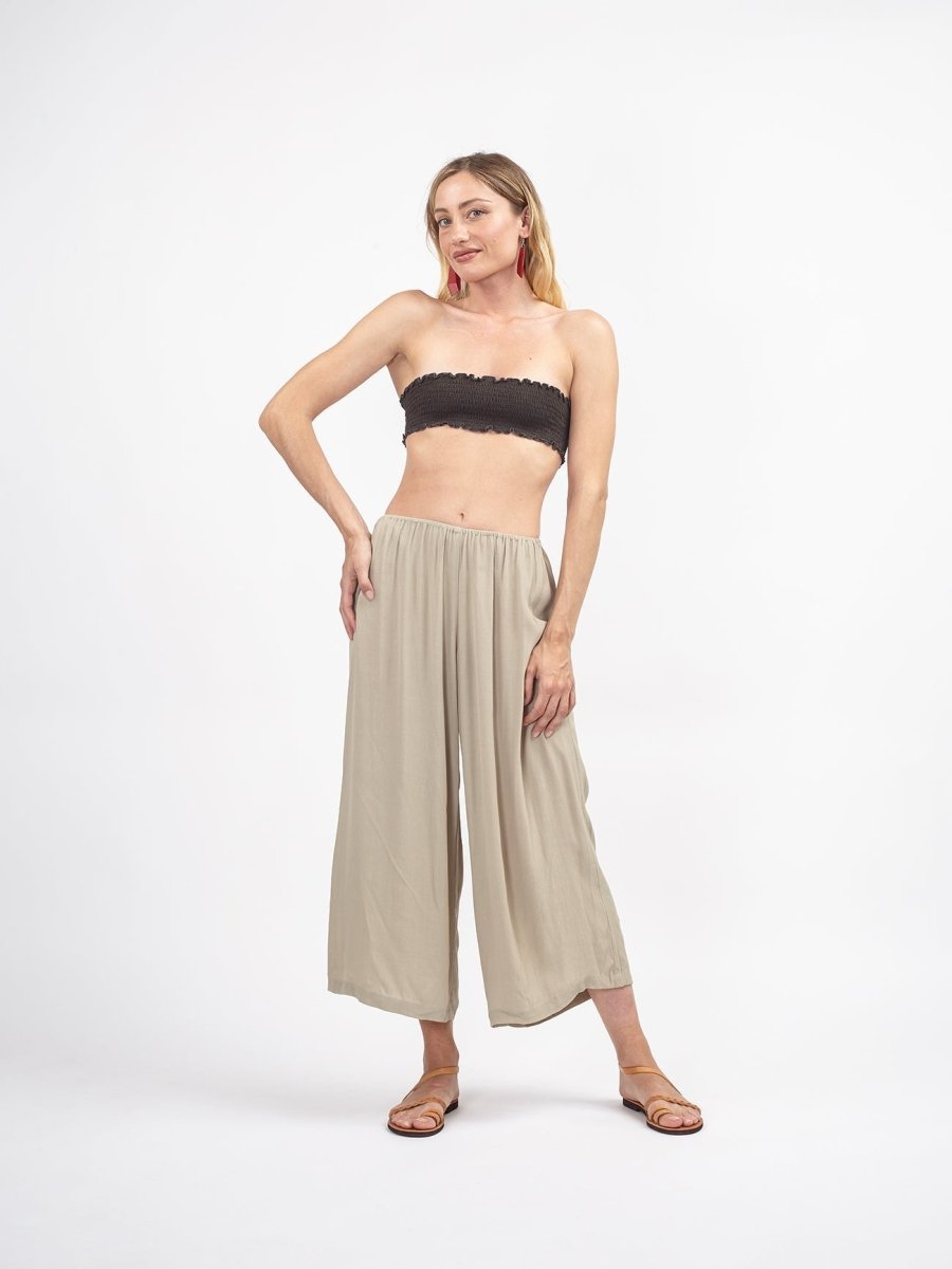 Pantaloni vita bassa rayon Elisabeth - tortora - Bijondo