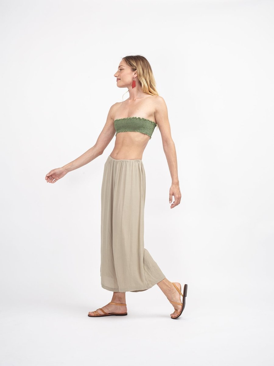 Pantaloni vita bassa rayon Elisabeth - tortora - Bijondo