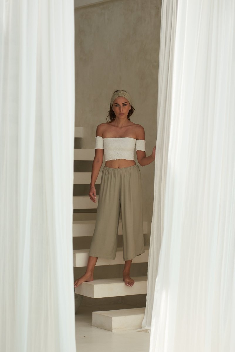 Pantaloni vita bassa rayon Elisabeth - tortora - Bijondo