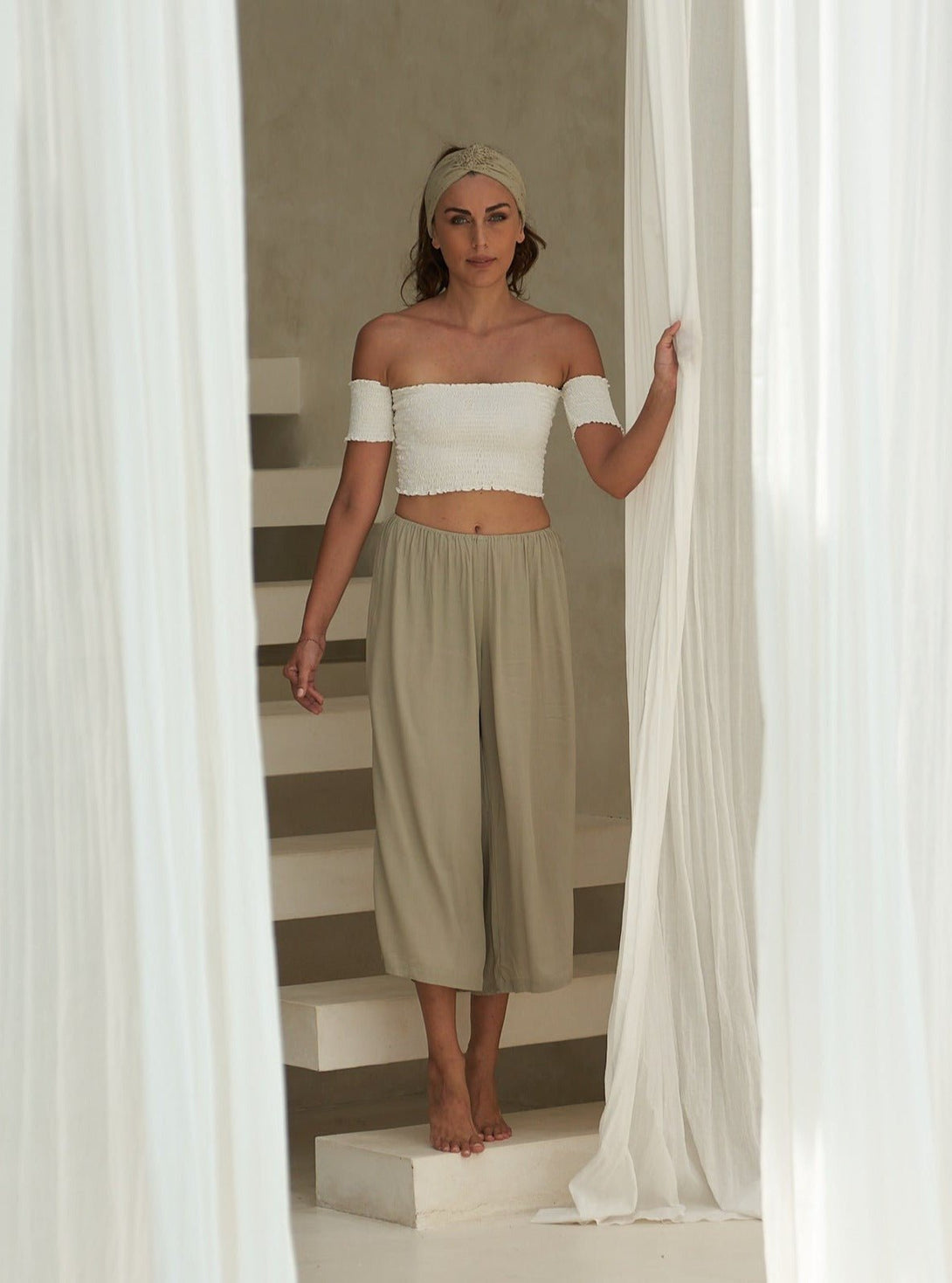 Pantaloni vita bassa rayon Elisabeth - tortora - Bijondo