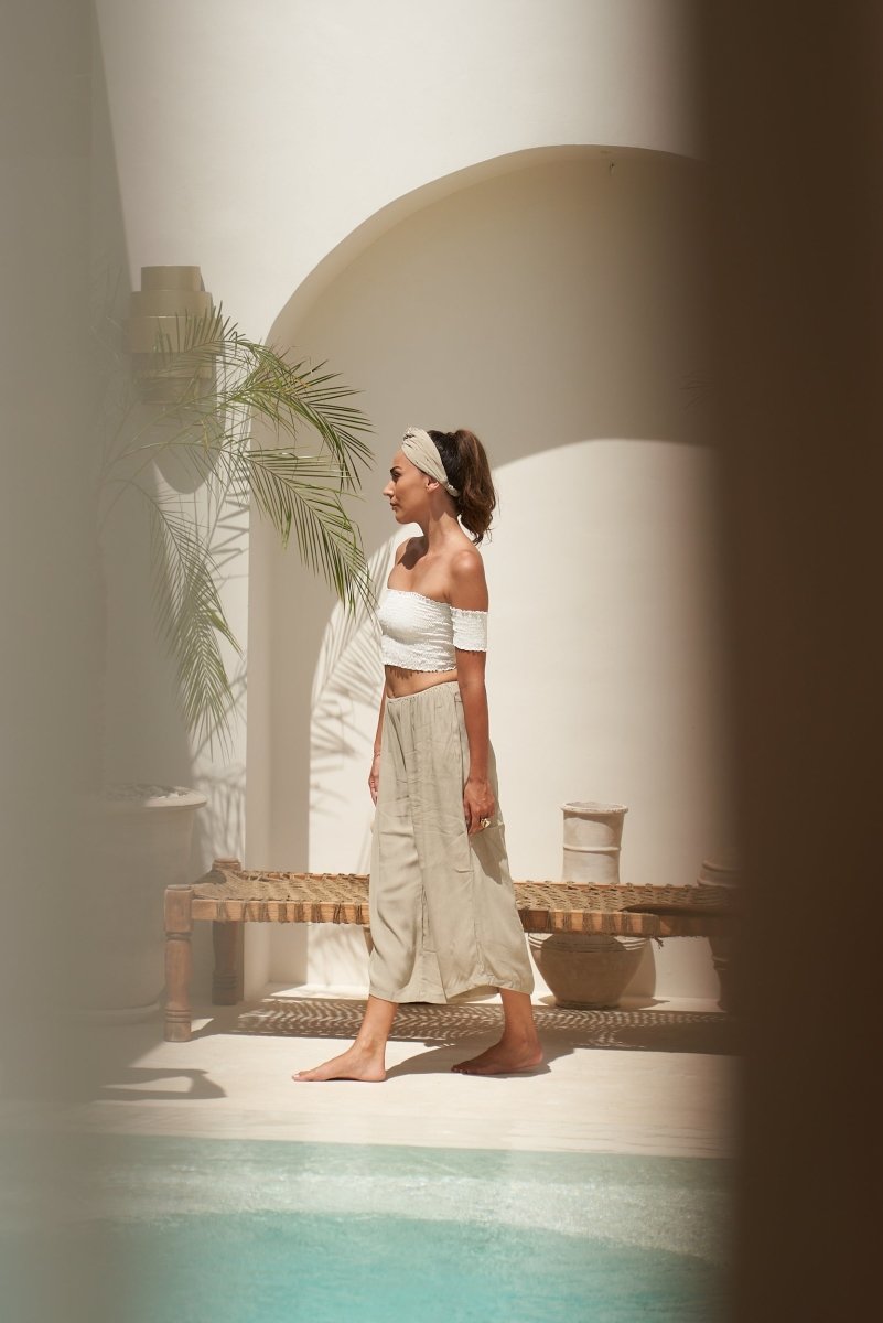 Pantaloni vita bassa rayon Elisabeth - tortora - Bijondo