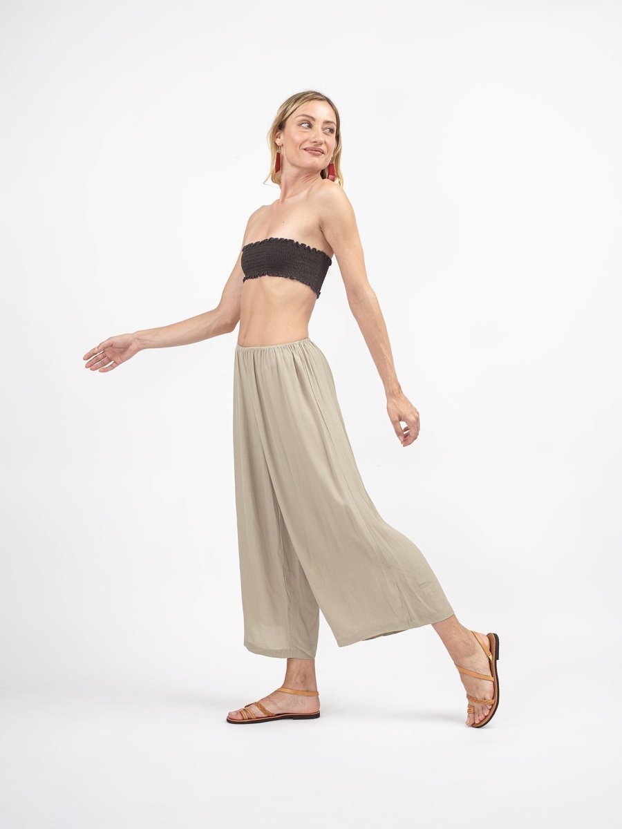 Pantaloni vita bassa rayon Elisabeth - tortora - Bijondo