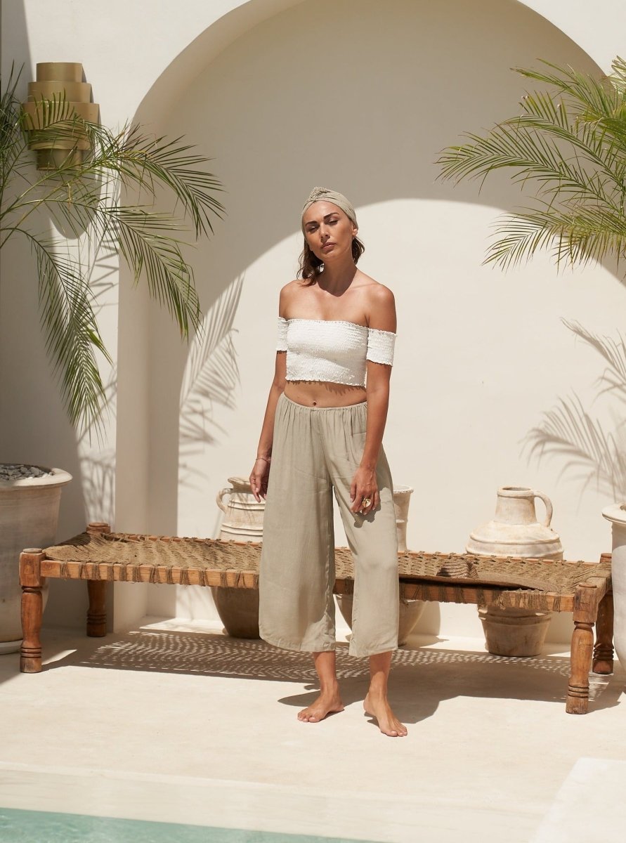 Pantaloni vita bassa rayon Elisabeth - tortora - Bijondo