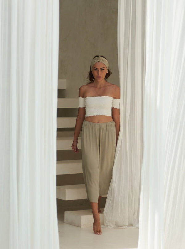 Pantaloni vita bassa rayon Elisabeth - tortora - Bijondo