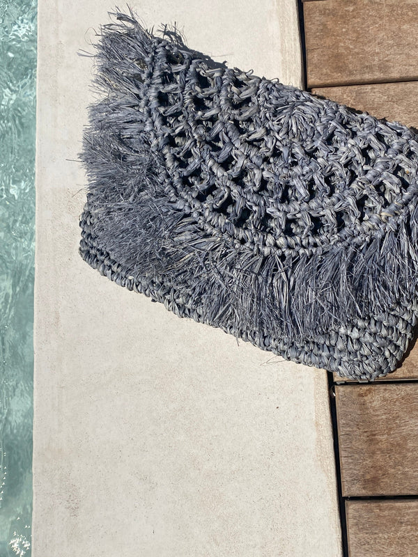 Pochette Amelia boho chic in rafia-grigio-Bijondo