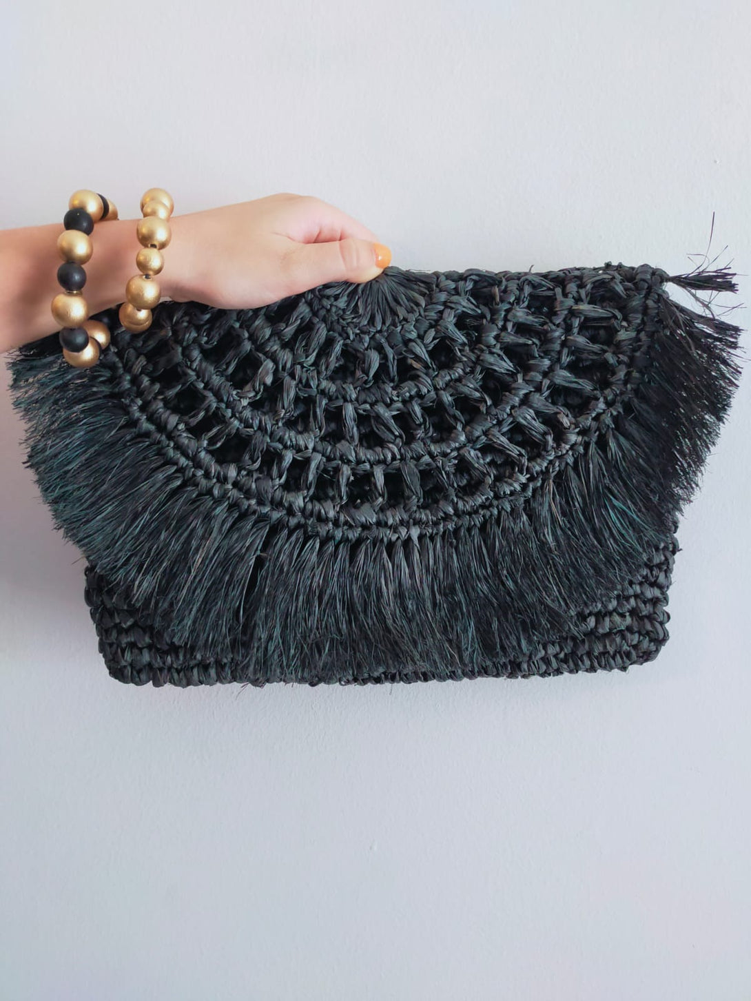 Pochette borsa Amelia boho chic in rafia-borsa-Sam-nero-Bijondo