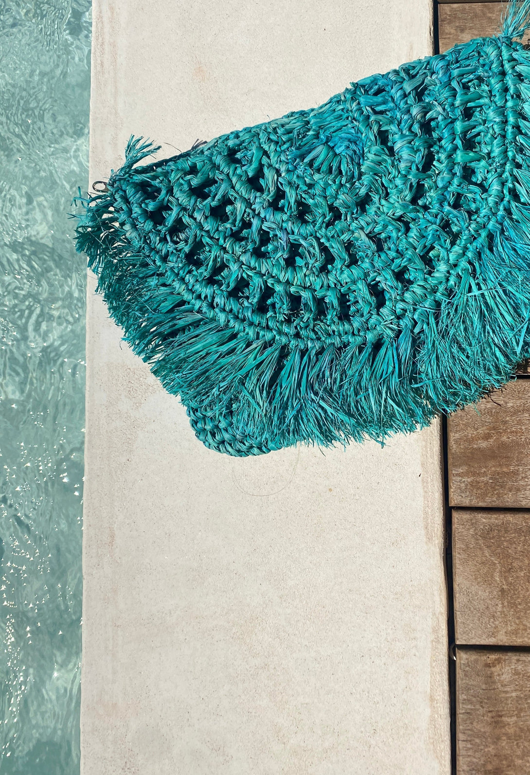 Pochette Amelia boho chic in rafia-turchese-Bijondo