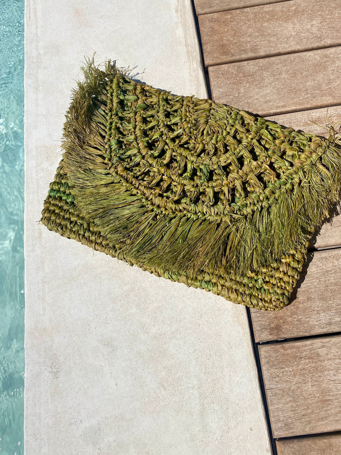 Pochette Amelia boho chic in rafia-verde-Bijondo