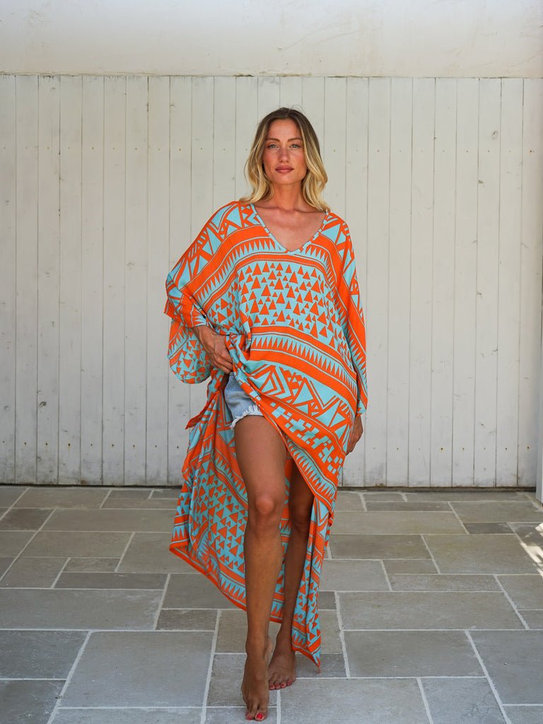 Poncho corto davanti lungo dietro rayon Lien - arancione - Bijondo