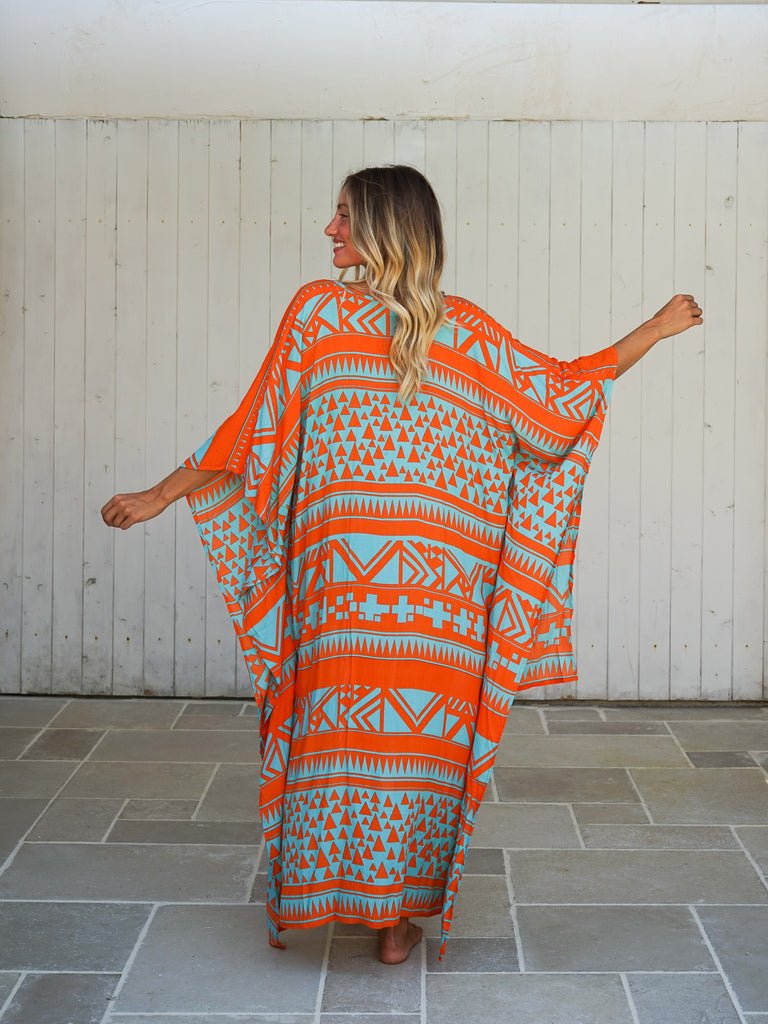 Poncho corto davanti lungo dietro rayon Lien - arancione - Bijondo