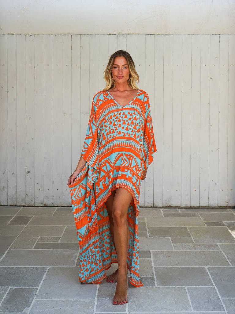 Poncho corto davanti lungo dietro rayon Lien - arancione - Bijondo