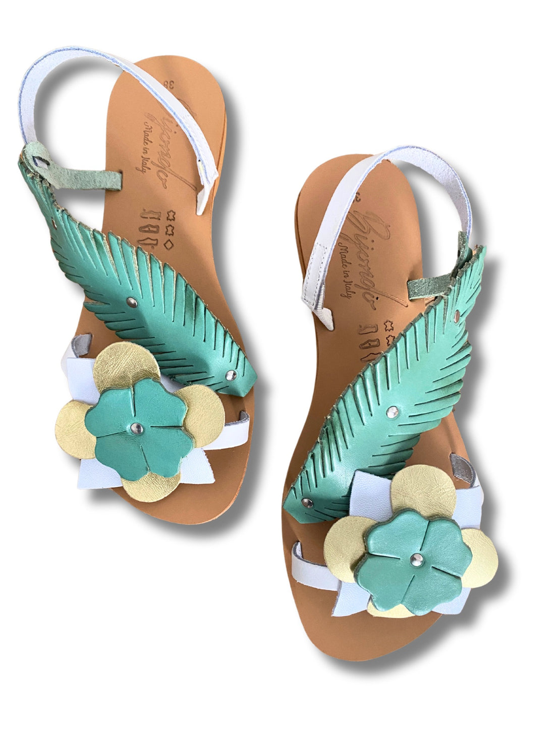 Sandalo in pelle Flower-scarpe-Bijondo-verde-36-Bijondo