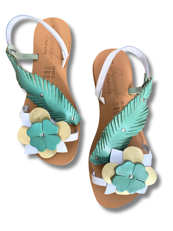 Sandalo in pelle Flower-scarpe-Bijondo-verde-36-Bijondo